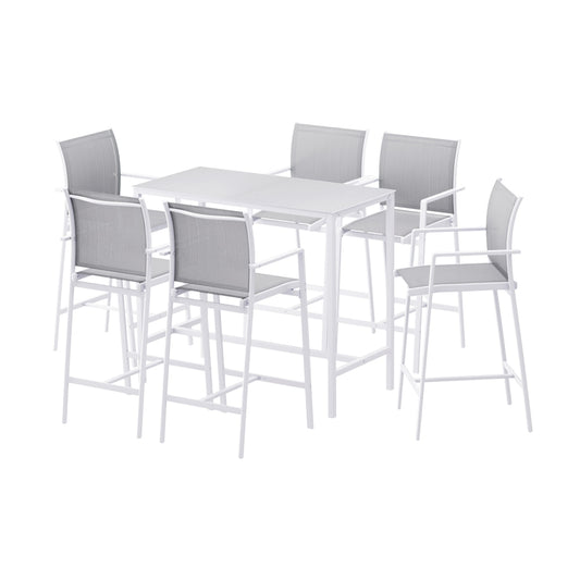 Gardeon 7PCS Outdoor Bar Set Stools Dining Chairs Table Patio Steel Bistro Set White