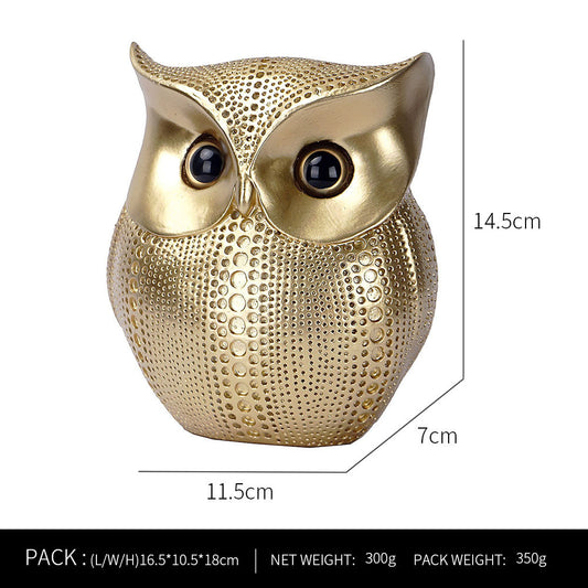 Gold resin owl statue - modern perforated design for living room TV cabinet and entryway decoration
