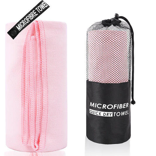 2-Piece Light Pink Quick-Dry Microfiber Sports Towel with Travel Case - Compact & Absorbent for Gym, Swimming & Camping