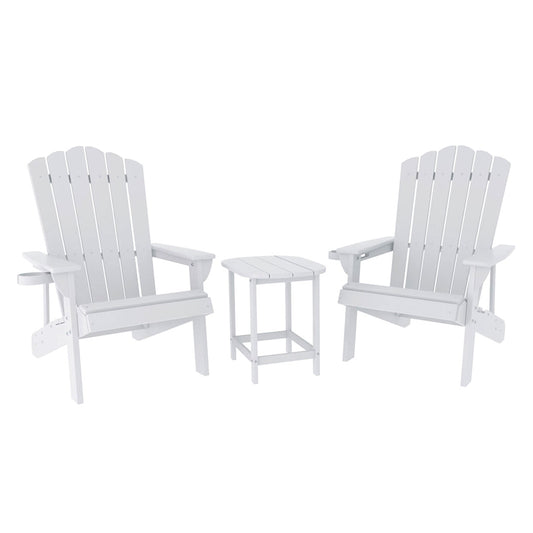 Gardeon Outdoor Table and Chairs HDPE Adirondack Beach Chair Sun Lounge Patio Furniture Garden White