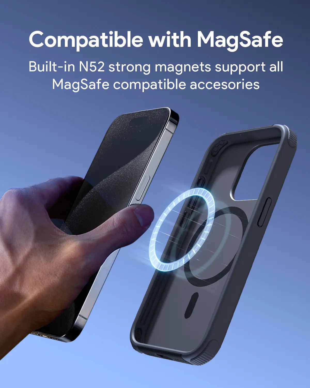Aukey Urban Guard Elite Magnetic Hard-Shell iPhone 15 Pro Max Phone Case - Dark Gray (UG10D)