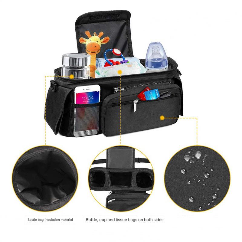 Blue Universal Stroller Organiser Caddy with Insulated Cup Holders and Detachable Wristlet