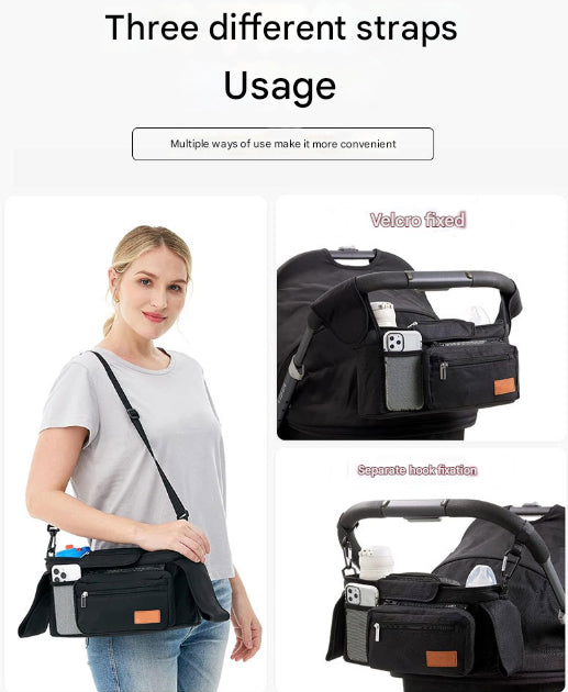 Blue Universal Stroller Organiser Caddy with Insulated Cup Holders and Detachable Wristlet