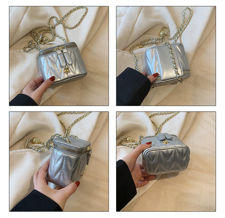 Silver Chic Quilted Mini Box Crossbody Bag - Luxury Style Chain Purse for Women
