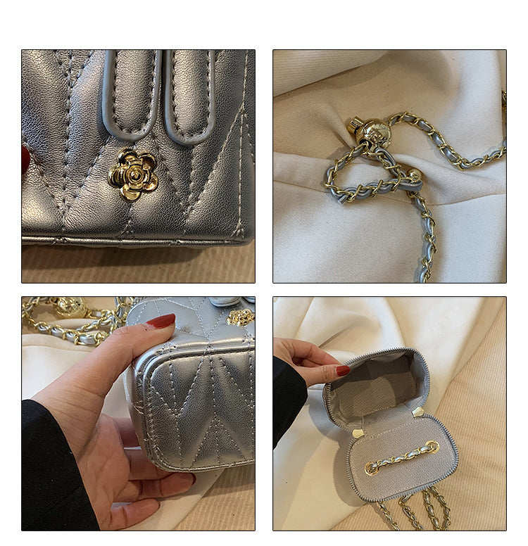 Silver Chic Quilted Mini Box Crossbody Bag - Luxury Style Chain Purse for Women